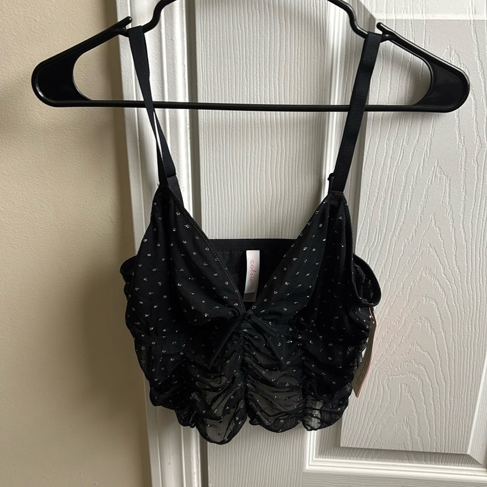 NWT Black Ruched Polka Dot Crop Cami Top